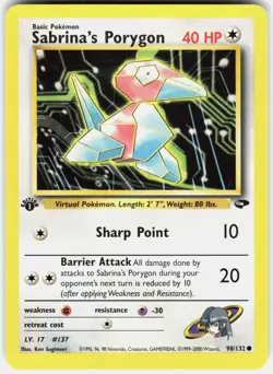 Sabrina's Porygon 98/132 Common Gym Challenge Pokemon 1st Edition NM 01-03-89 - Image 1