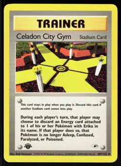 Celadon City Gym 107/132 Uncommon Gym Heroes Pokemon 1st Edition NM 01-08-40 - Image 1