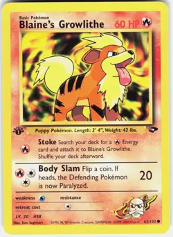 Blaine's Growlithe 62/132 Common Gym Challenge Pokemon 1st Edition NM 01-03-26 - Image 1