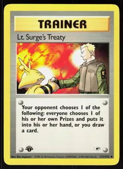 Lt. Surge's Treaty 112/132 Uncommon Gym Heroes Pokemon 1st Edition NM 01-08-89 - Image 1