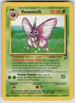 Venomoth 31/130 Rare Base Set 2 Pokemon Moderately Played - Image 1