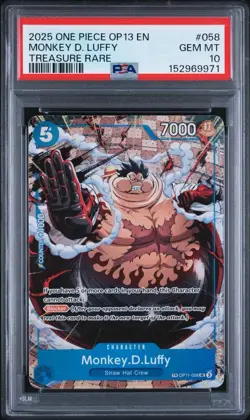 2025 ONE PIECE OP13 TREASURE RARE MONKEY D. LUFFY OP11-58 PSA 10 EN - Image 1