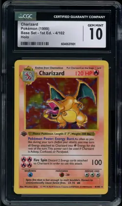 Pokemon Charizard Base Set 1st Edition Holo Rare #4 THIN STAMP CGC 10 GEM MINT - Image 1