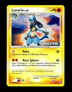 2007 Pokemon LUCARIO Diamond & Pearl REVERSE HOLO Foil STAMPED Rare Card 6/130 - Image 3