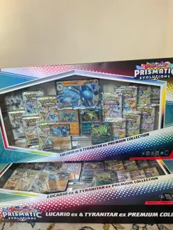 7x Pokemon TCG Prismatic Evolutions Lucario Ex + Tyranitar Ex Premium Collection - Image 1