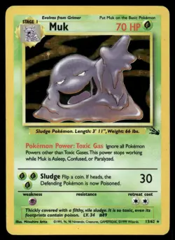 Pokemon Cards Muk 13/62 Unlimited Holo Fossil WOTC Rare MP *3 - Image 1