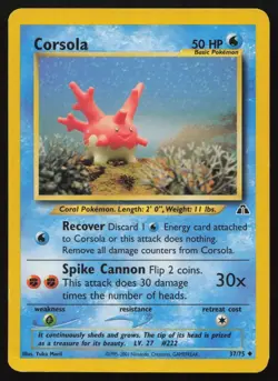 Corsola 37/75 Unlimited Uncommon Neo Discovery Pokemon English LP - Image 1