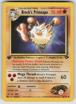 Brock's Primeape 35/132 Uncommon Gym Challenge Pokemon 1st Edition MP - Image 1