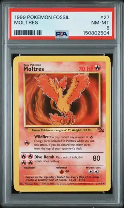 Moltres Pokemon Fossil 27 PSA 8 - Image 1