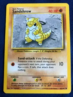POKEMON BASE SET SANDSHREW #62/102 UNLIMITED COMMON - Image 1