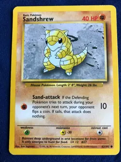 POKEMON BASE SET SANDSHREW #62/102 UNLIMITED COMMON - Image 3