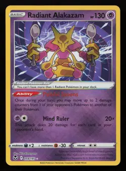 Radiant Alakazam 059/195 Holo Radiant Rare Silver Tempest Pokemon NM - Image 1