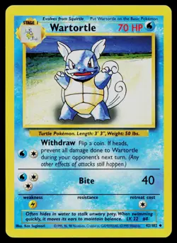 WARTORTLE 42/102 UNCOMMON BASE SET UNLIMITED POKEMON LP - Image 1