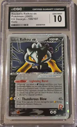 Rocket’s Raikou ex 108/107 CGC 10 2005 EX Deoxys Holo Ultra Rare Pokemon - Image 1