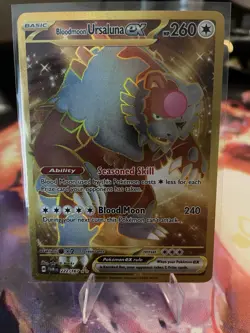 Pokemon TCG Bloodmoon Ursaluna EX Twilight Masquerade Gold Rare Card 222/167 - Image 1