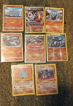 Pokemon 8 Card Set Of RHYPERIOR & Prevolutions, Half Are HOLO. Base Set Included - Image 1