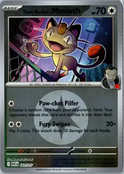 Team Rocket's Meowth (Energy Symbol ) Ascended Heroes 161/217 Reverse Holo NM - Image 1