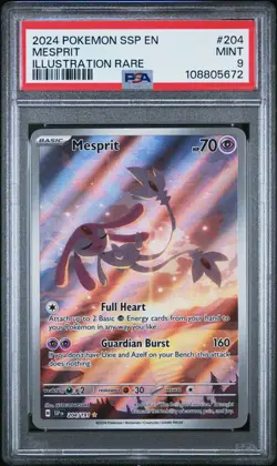 PSA 9 MINT Pokemon Mesprit 204/191 Surging Sparks Illustration Rare Holo 2024 - Image 1