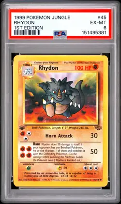 1999 Pokemon Jungle #45 Rhydon 1st Edition PSA 6 - Image 1