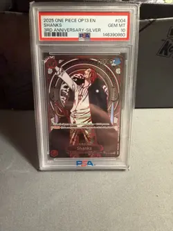 2025 One Piece OP13 ENGLISH 3rd Anniversary Silver #004 Shanks PSA 10 GEM MINT - Image 1