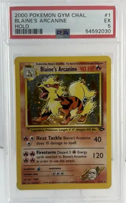 BLAINE'S ARCANINE Holo #1/132 2000 Pokemon Gym Chal. PSA 5 - Image 1