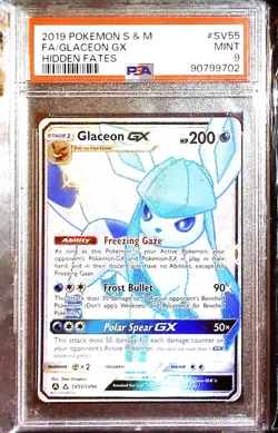 2019 POKEMON SUN & MOON HIDDEN FATES #SV55 FULL ART/GLACEON GX PSA 9 - Image 1