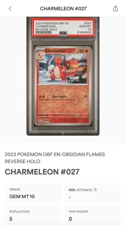PSA 10 2023 POKEMON OBF EN-OBSIDIAN FLAMES REVERSE HOLO CHARMELEON #027 Graded - Image 3