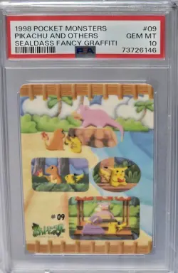 1998 POCKET MONSTERS SEALDASS FANCY GRAFFITI #09 PIKACHU AND OTHERS PSA 10 - Image 1