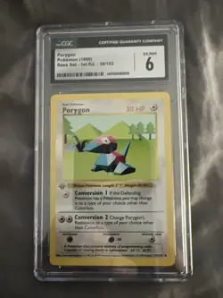 Porygon Pokemon Base Set 1999 1st Edition Shadowless 39/102 CGC 6 EX/NM - Image 1