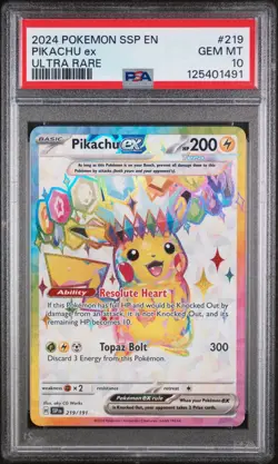 2024 Pokemon SSP EN-Surging Sparks 219/191 Pikachu EX Ultra Rare PSA 10 Gem Mint - Image 1