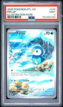 2025 POKEMON PIPLUP PHANTASMAL FLAMES ILLUSTRATION RARE #098 PSA 9 - Image 1