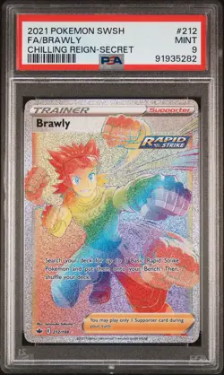 Brawly Rainbow PSA 9 MINT - 2021 Pokemon Chilling Reign 212/198 Secret Rare - Image 1