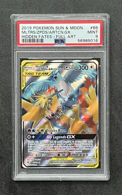 Pokemon TCG Hidden Fates Mint Moltres Zapdos Articuno GX 66/68 Full Art PSA 9 - Image 1