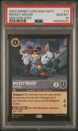 2023 DISNEY LORCANA EN P1-PROMO GEN CON 2023 #11 MICKEY MOUSE - MUSKETEER PSA 10 - Image 1