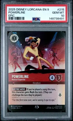 2025 DISNEY LORCANA EN 9-FABLED EPIC #215 POWERLINE - MUSICAL SUPERSTAR PSA 10 - Image 1