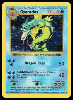 Gyarados 6/102 Holo Rare Base Set Shadowless Pokemon Card - Image 1