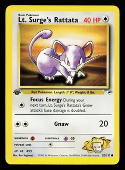 Lt. Surge's Rattata 82/132 1st Edition Gym Heroes Pokemon Card - Image 1