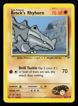 Brock's Rhyhorn 70/132 Common Gym Heroes Pokemon Card - Image 1
