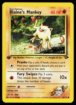 Blaine's Mankey 63/132 Common 1st Edition Gym Challenge Pokemon Card - Image 1
