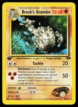 Brock's Graveler 34/132 Uncommon 1st Edition Gym Challenge Pokemon Card - Image 1