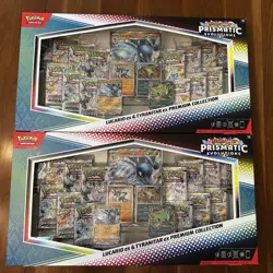 POKEMON PRISMATIC EVOLUTIONS LUCARIO & TYRANITAR EX PREMIUM COLLECTION LOT OF 2 - Image 1