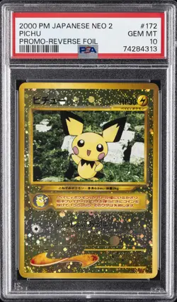 2000 POKEMON JAPANESE NEO 2 PROMO REVERSE FOIL #172 PICHU PSA 10 - Image 1