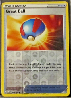 1 POKEMON CARD TCG/GREAT BALL/164/202/REVERSE HOLO/UNCOMMON/TRAINER/2020 - Image 1