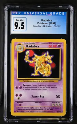 CGC 9.5 - 10 Blue Label KADABRA 32 BASE SET UNLIMITED POKEMON GEM MINT VINTAGE - Image 1