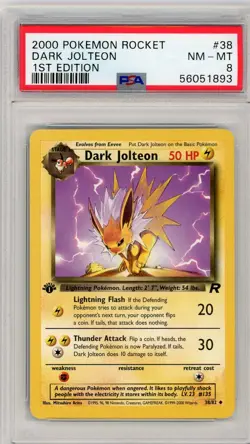 2000 POKEMON ROCKET 1ST EDITION - #38 DARK JOLTEON - PSA 8 NM-MT - Image 1