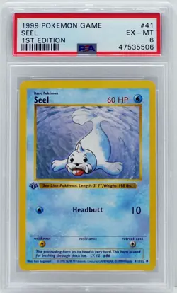 Pokemon 1st Edtion Base Set Shadowless Seel 41/102 PSA 6 Excellent- Mint - Image 3