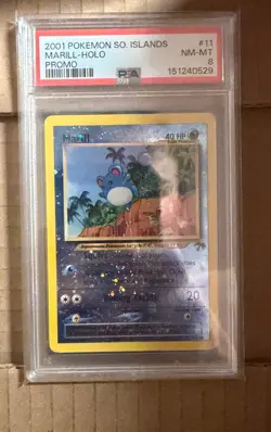 PSA 8 MINT Marill 11/18 REVERSE HOLO Southern Islands PROMO Pokemon Card Swirl - Image 1