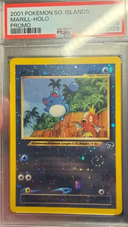 PSA 8 MINT Marill 11/18 REVERSE HOLO Southern Islands PROMO Pokemon Card Swirl - Image 3