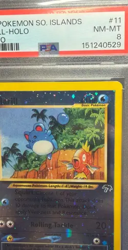 PSA 8 MINT Marill 11/18 REVERSE HOLO Southern Islands PROMO Pokemon Card Swirl - Image 4