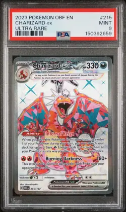 PSA 9 MINT 2023 POKEMON OBF EN CHARIZARD ex #215 ULTRA RARE - Image 1
